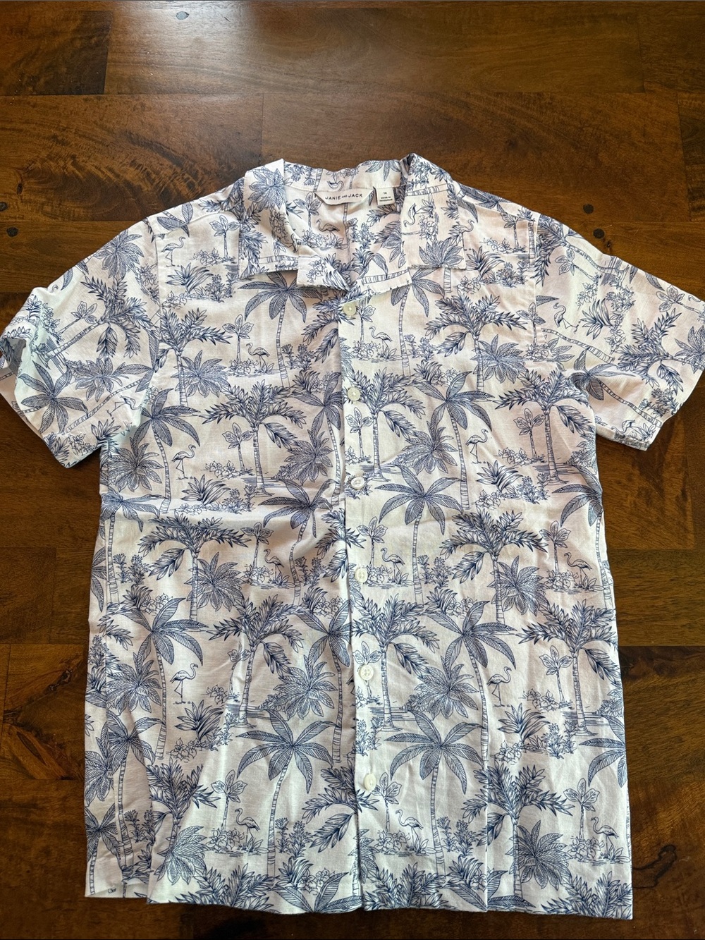 Janie and Jack Linen blend Short-Sleeve Button-Down shirt with Palm Print